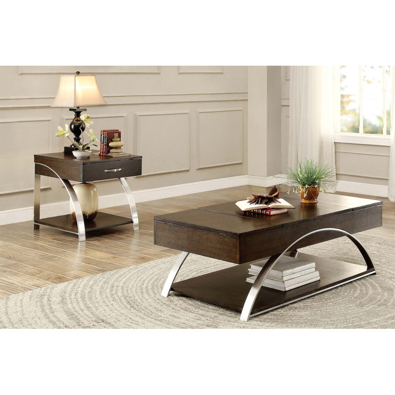 Modern Living Room Furniture 1Pc End Table With Drawer Bottom Shelf Wood Chrome Metal Unique Style Side Table